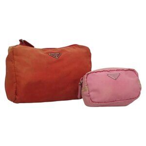 PRADA Pouch Nylon 2 Set Pink Red Auth bs28039